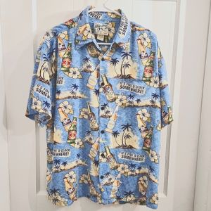Big Dogs Hawaiian Shirt Mens Large Rayon Blue Beer lts Five O'Clock Somewhere